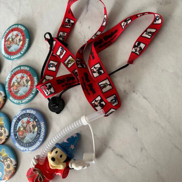 Disney Magic Kingdom Collectors Pin Keychains Lanyard Gold Mickey Ears straw lot - Picture 3 of 8